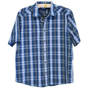 prAna Mens Plaid Button Up Shirt Size XXL Blue Outdoor Hiking Utility Travel